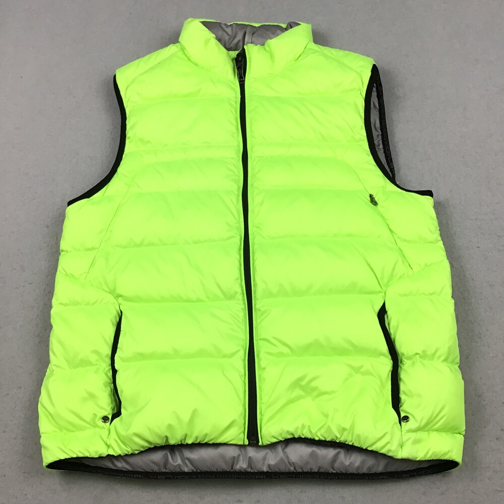 RLX Ralph Lauren Puffer Vest Men Large Neon Green Down Fill Full Zip Pockets L